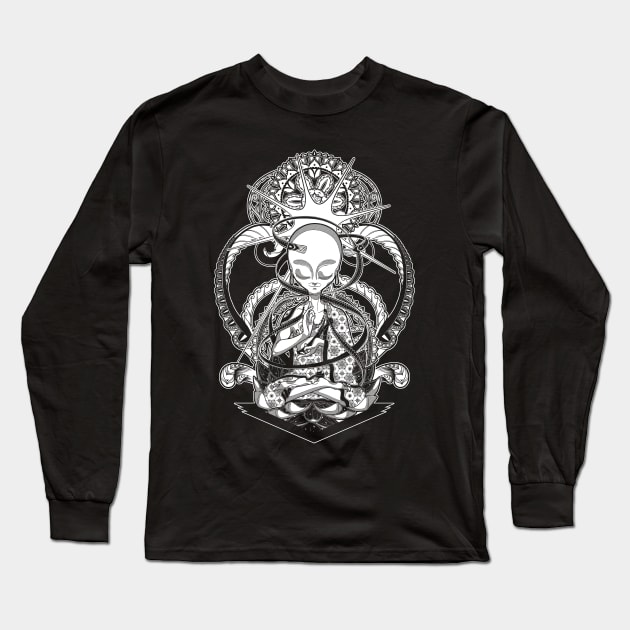 The alien Buddha - Black version Long Sleeve T-Shirt by ToleStyle